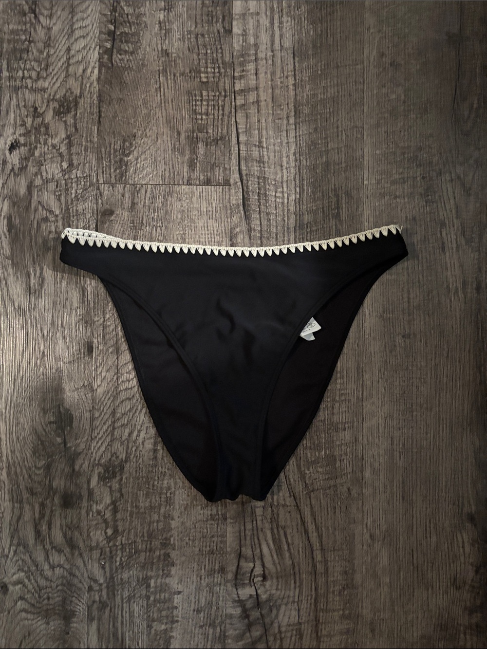 Abercrombie & Fitch High-Rise Bikini Bottom -Black with Cream Trim- Size Medium
